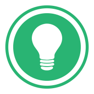 Icon of a lightbulb on green circle background.